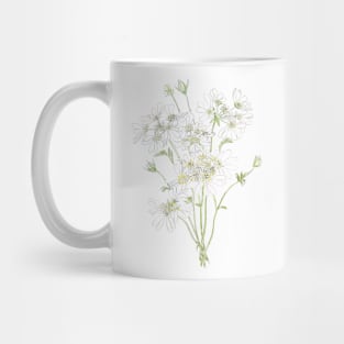 delicate white flowers ink and  watercolour Mug